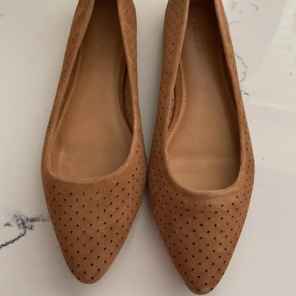J.Crew Perforated Suede Amelia Flats Burnt Siena NEW Size 10